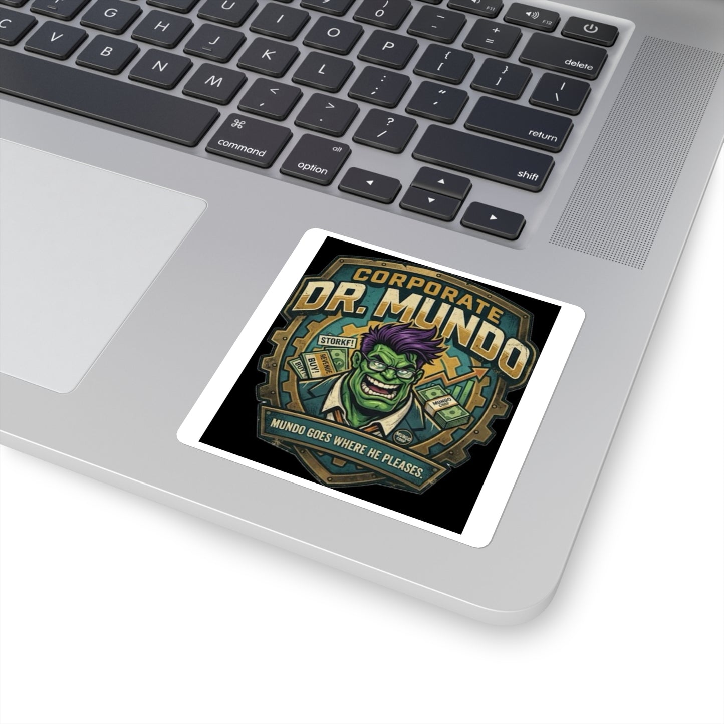 Square Sticker — Corporate Dr. Mundo Gaming Logo ("Mundo Goes Where He Pleases") league of legends