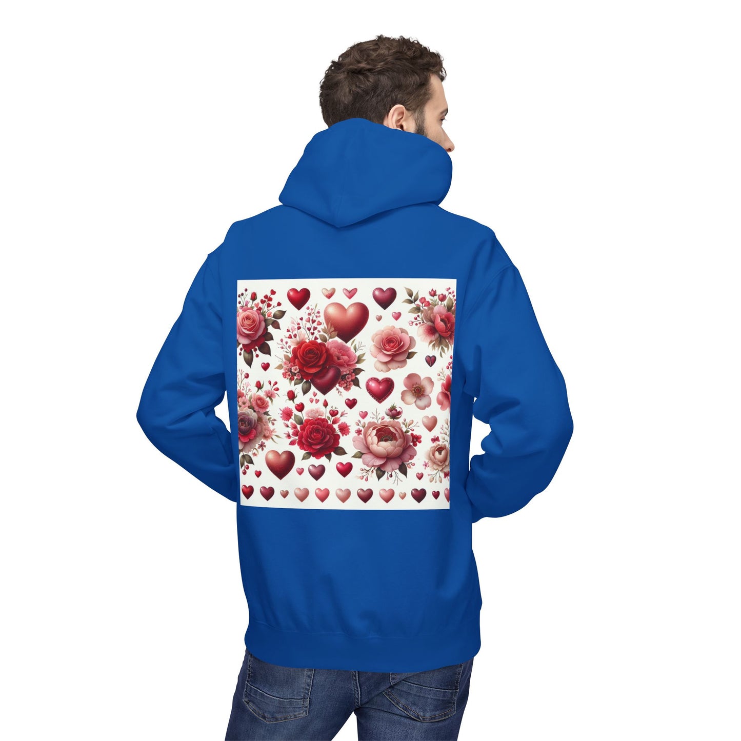 Heart & Rose Pattern Hoodie — Romantic Floral Valentine Pullover