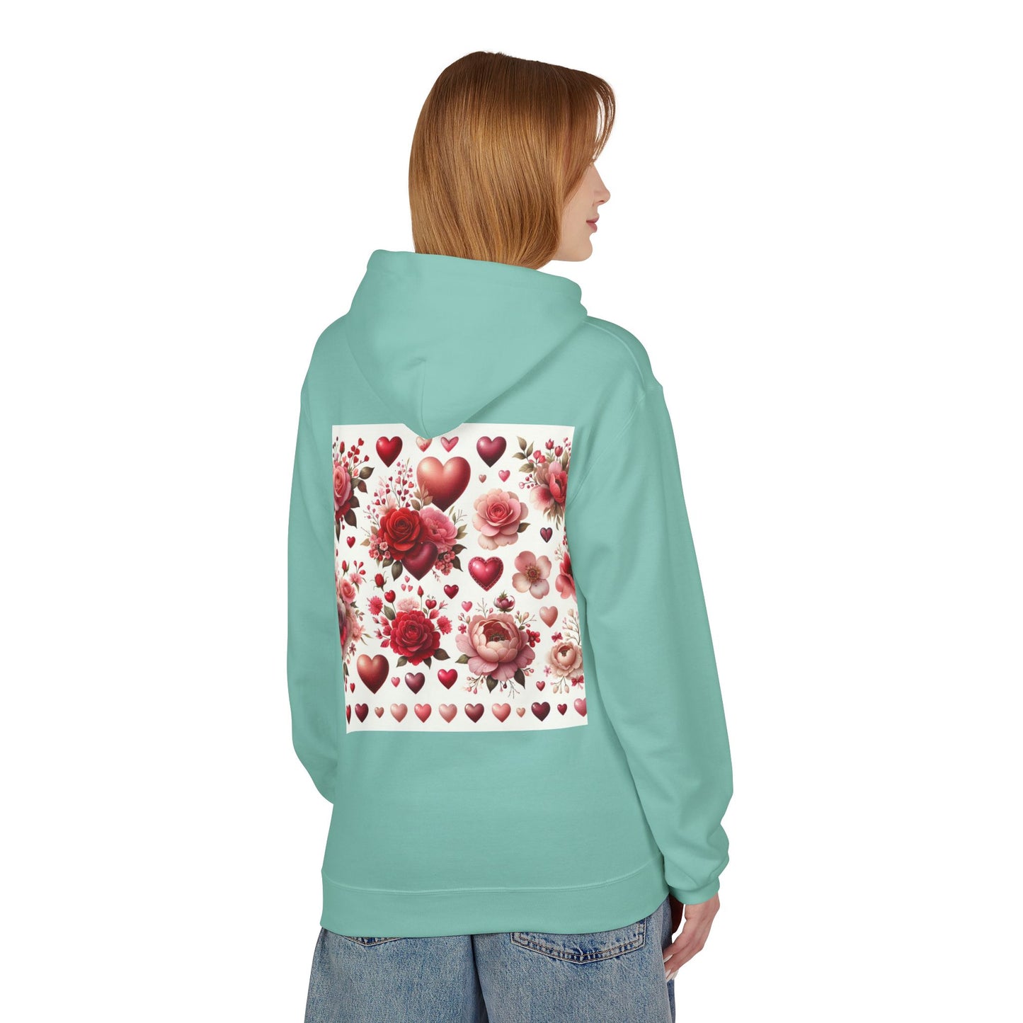 Heart & Rose Pattern Hoodie — Romantic Floral Valentine Pullover