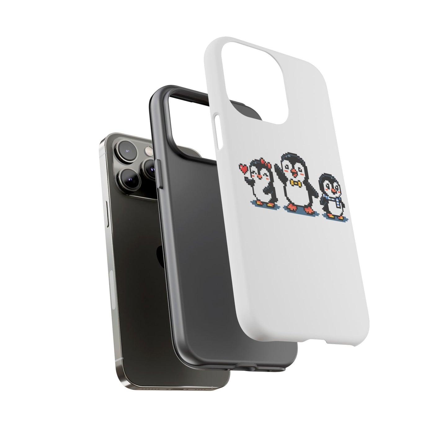 Penguin Pixel Trio Phone Case — Cute Retro 8‑Bit Penguin Family Protective Cover