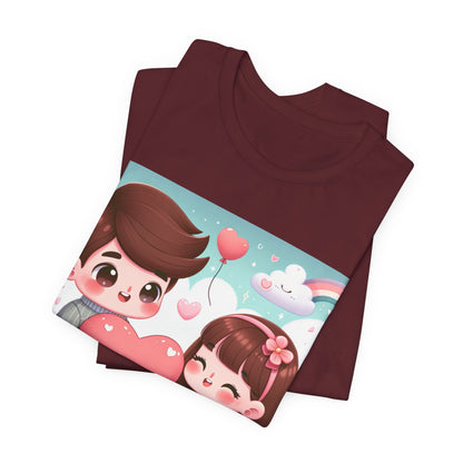 Cute Couple Heart Graphic Tee - Valentine Kawaii Love T-Shirt
