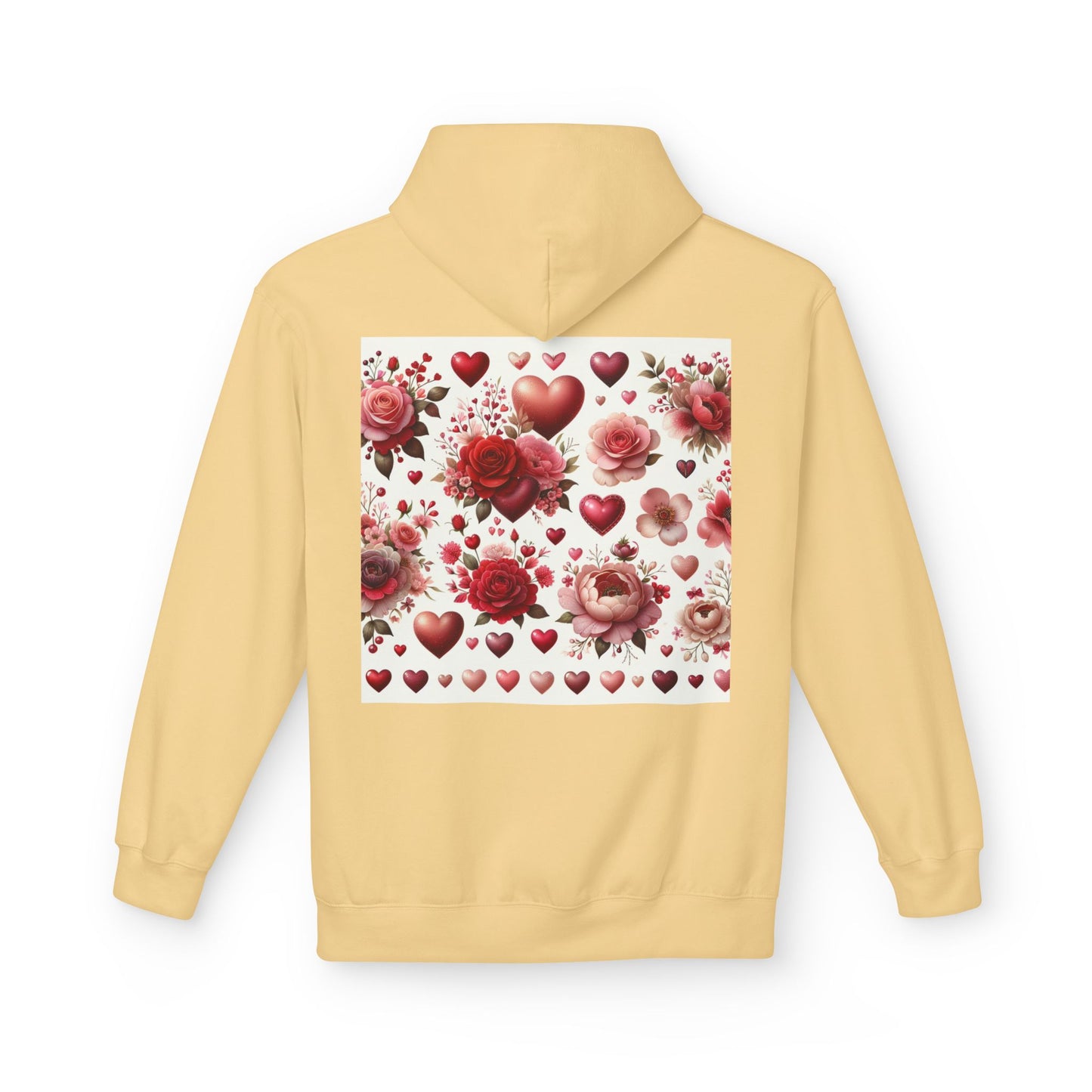 Heart & Rose Pattern Hoodie — Romantic Floral Valentine Pullover