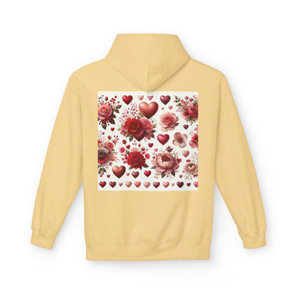 Heart & Rose Pattern Hoodie — Romantic Floral Valentine Pullover