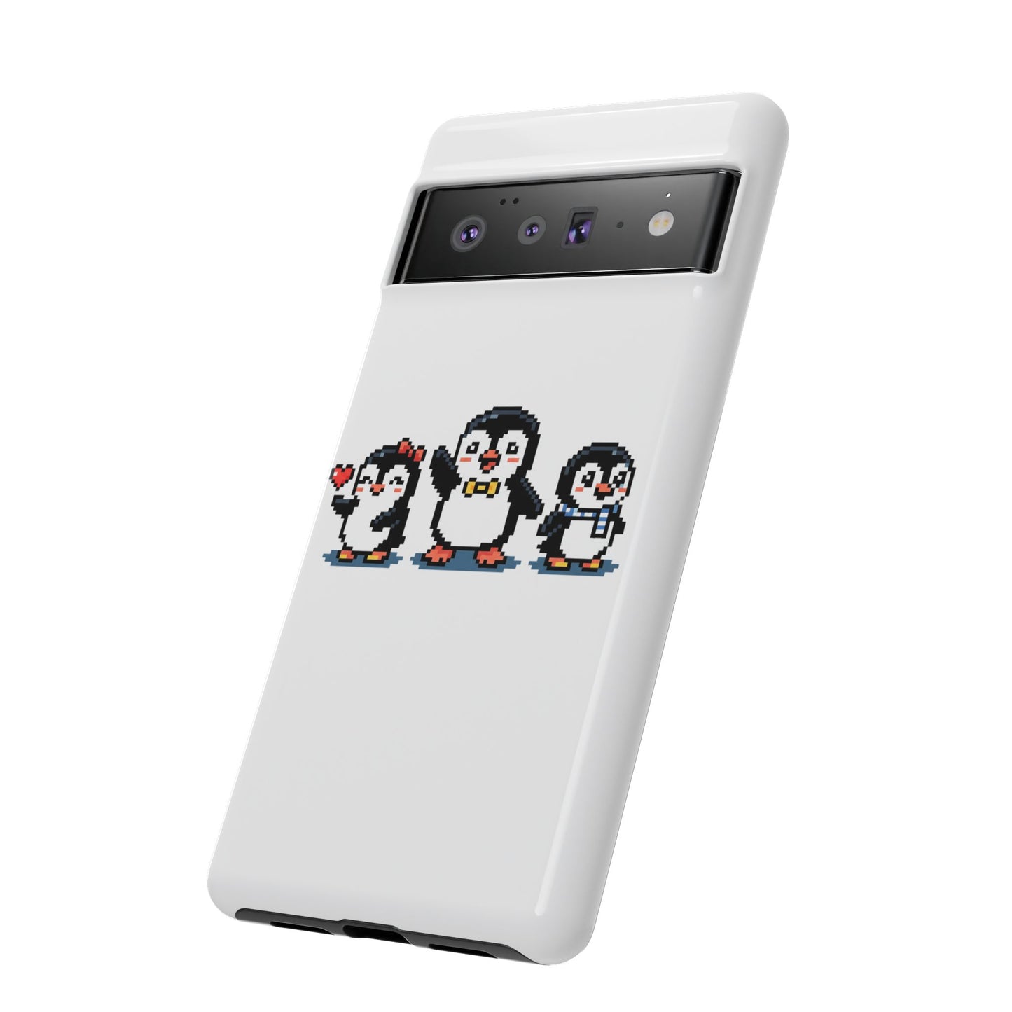 Penguin Pixel Trio Phone Case — Cute Retro 8‑Bit Penguin Family Protective Cover