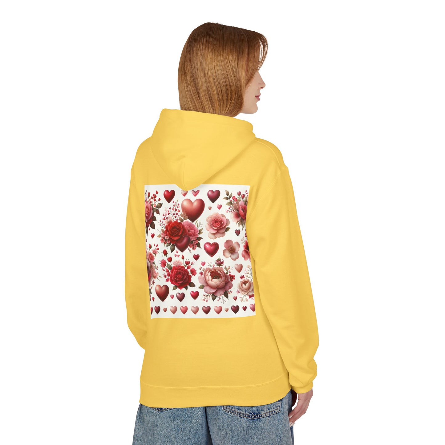 Heart & Rose Pattern Hoodie — Romantic Floral Valentine Pullover