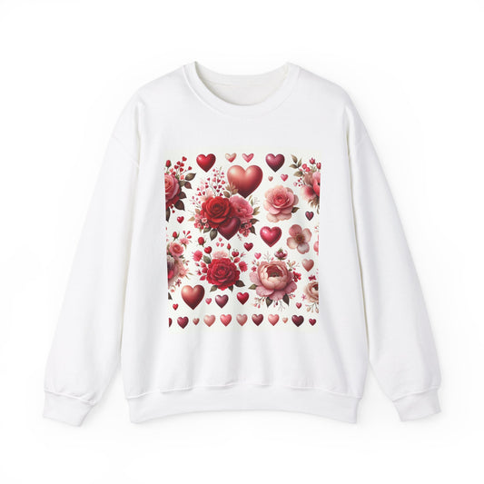 Romantic Floral Sweatshirt with Hearts