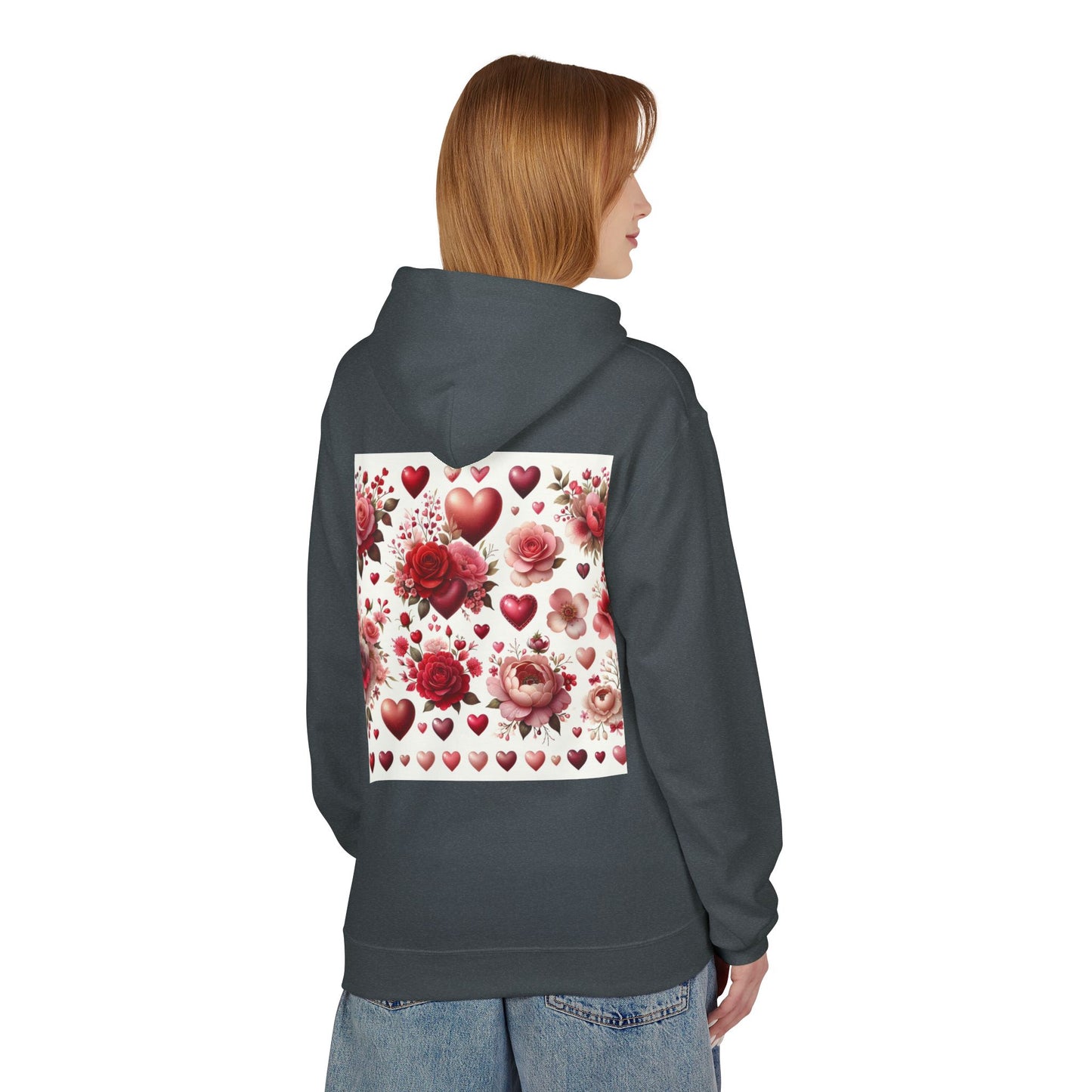 Heart & Rose Pattern Hoodie — Romantic Floral Valentine Pullover