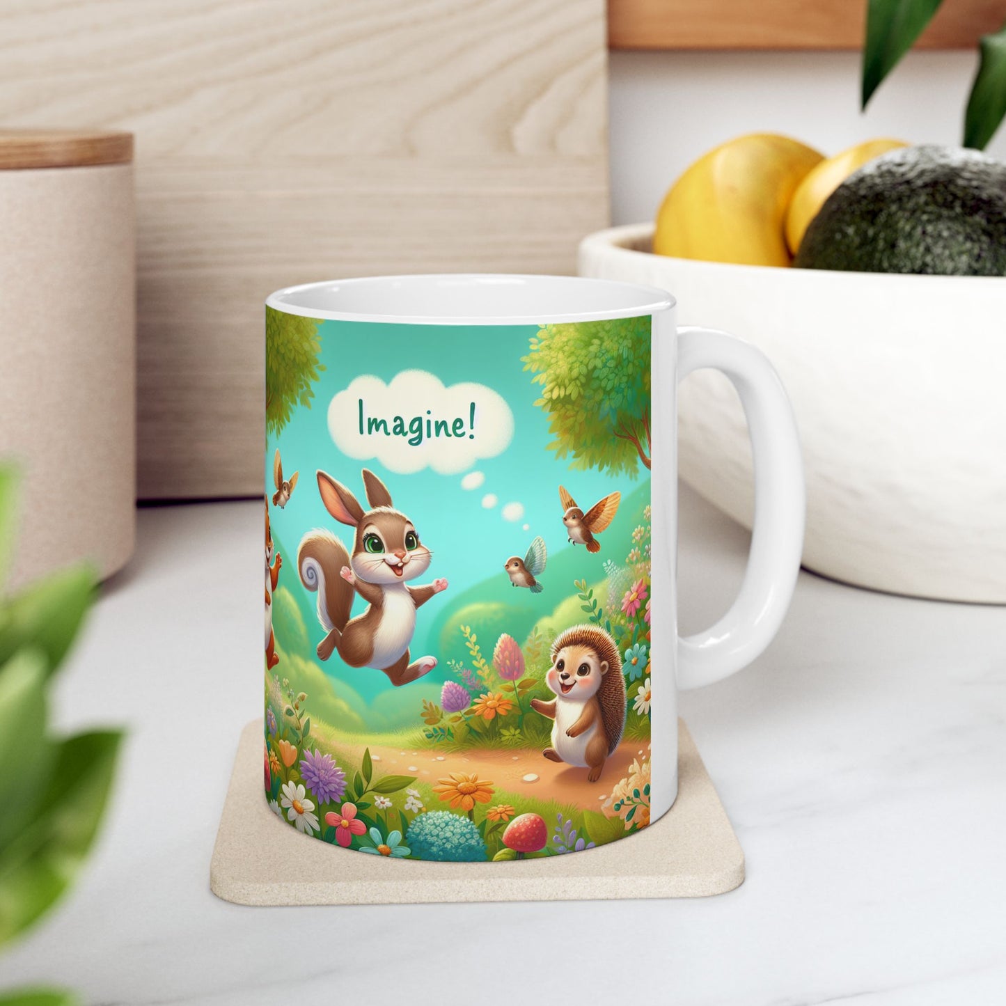 Whimsical Forest Friends Ceramic Mug - Cute Hedgehog & Squirrel Design (11oz, 15oz)