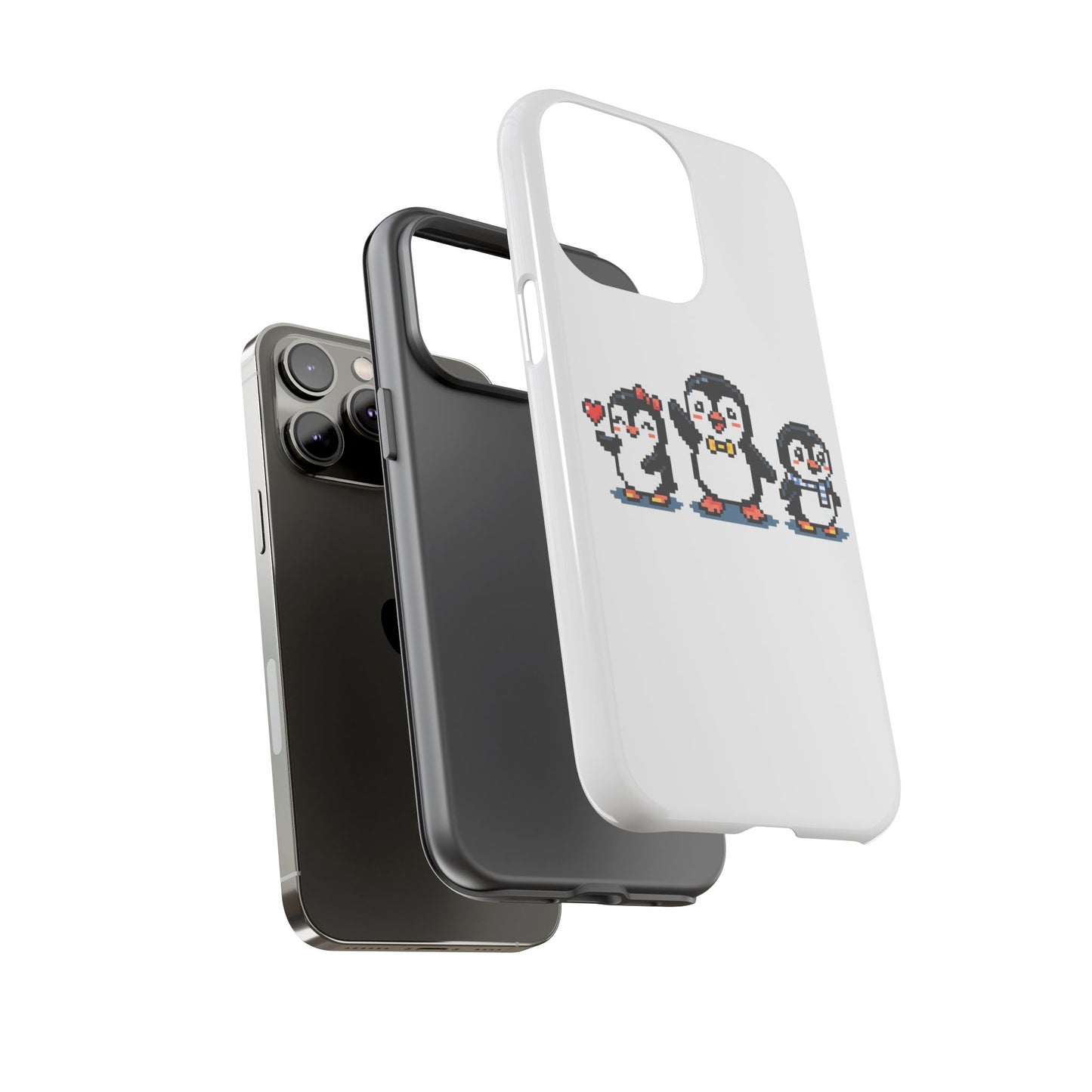 Penguin Pixel Trio Phone Case — Cute Retro 8‑Bit Penguin Family Protective Cover