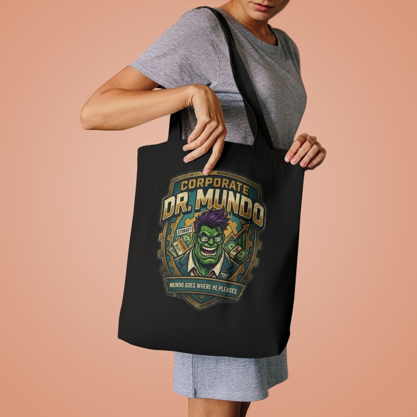 Tote Bag — "Corporate Dr. Mundo" Gamer Tote with Humorous League of Legends Design