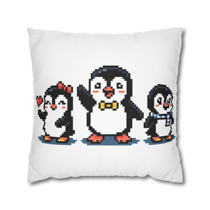 Pixel Penguin Family Pillowcase — Cute Retro 8‑Bit Throw Pillow Cover
