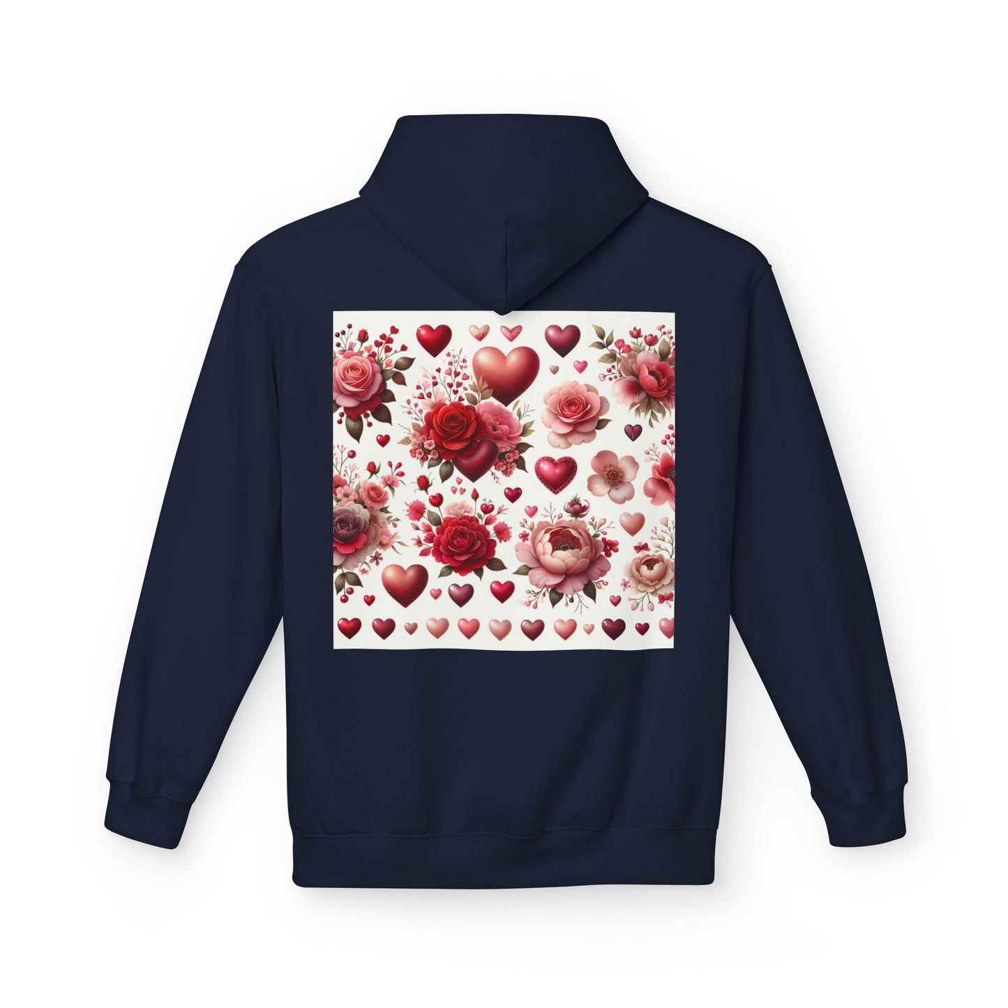 Heart & Rose Pattern Hoodie — Romantic Floral Valentine Pullover