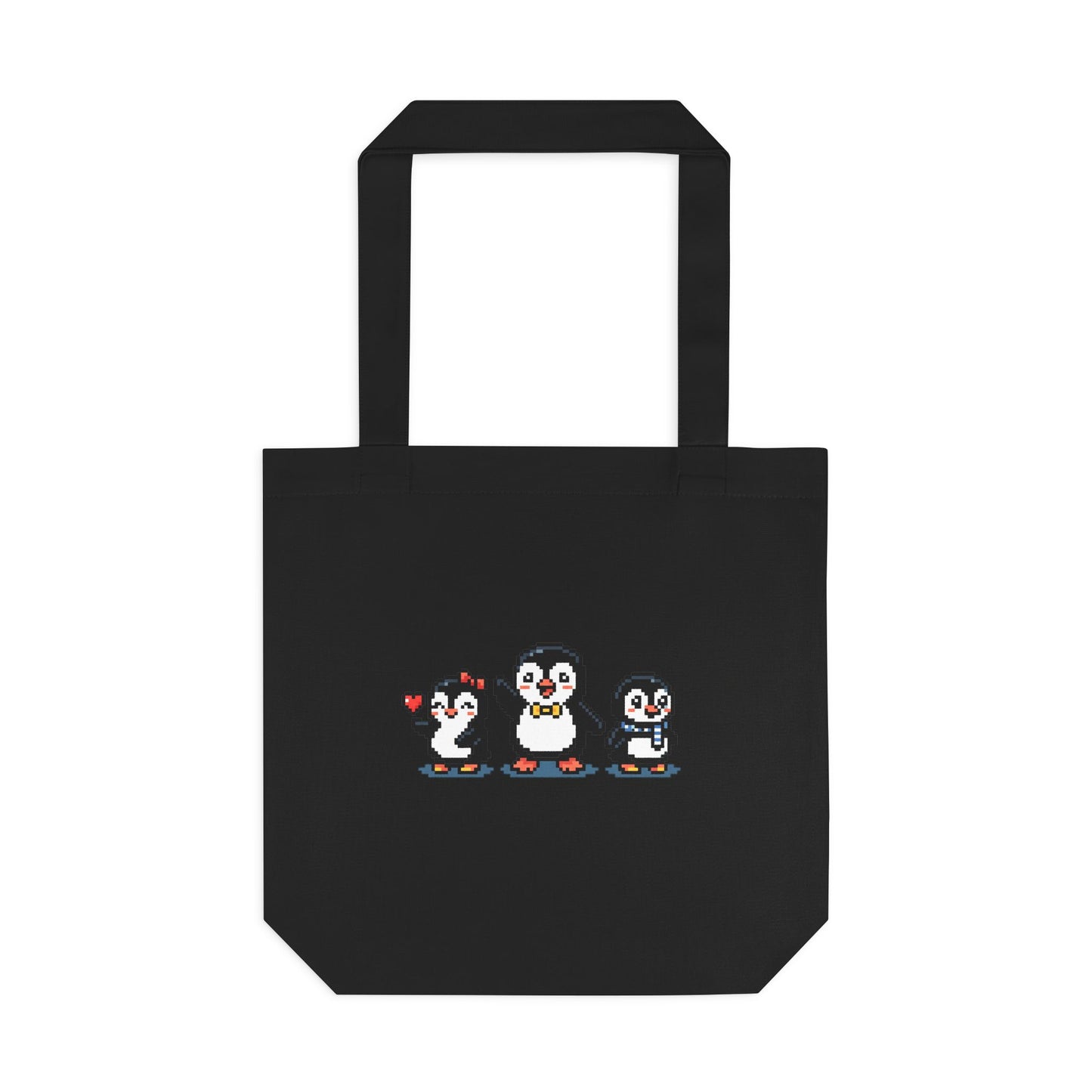 Penguin Trio Cotton Tote Bag — Cute Cross-Stitch Style Animal Market Bag