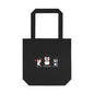 Penguin Trio Cotton Tote Bag — Cute Cross-Stitch Style Animal Market Bag