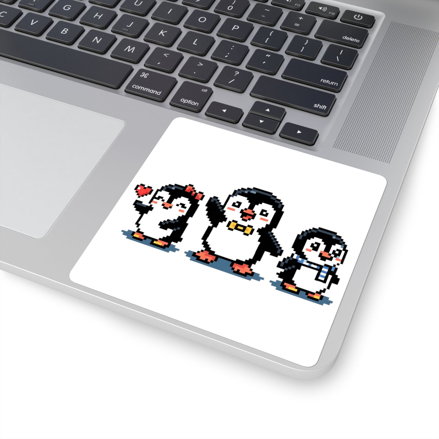 Cute Pixel Penguin Trio Square Sticker — Retro 8‑Bit Penguins for Laptops, Water Bottles & Scrapbooks