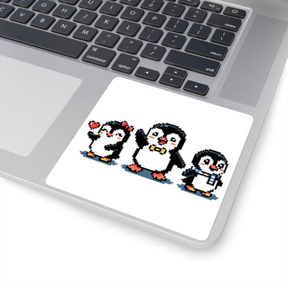 Cute Pixel Penguin Trio Square Sticker — Retro 8‑Bit Penguins for Laptops, Water Bottles & Scrapbooks
