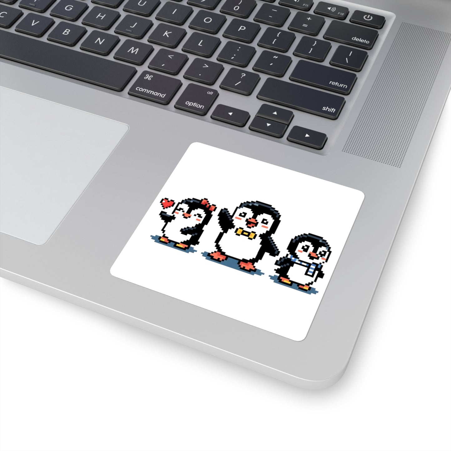 Cute Pixel Penguin Trio Square Sticker — Retro 8‑Bit Penguins for Laptops, Water Bottles & Scrapbooks
