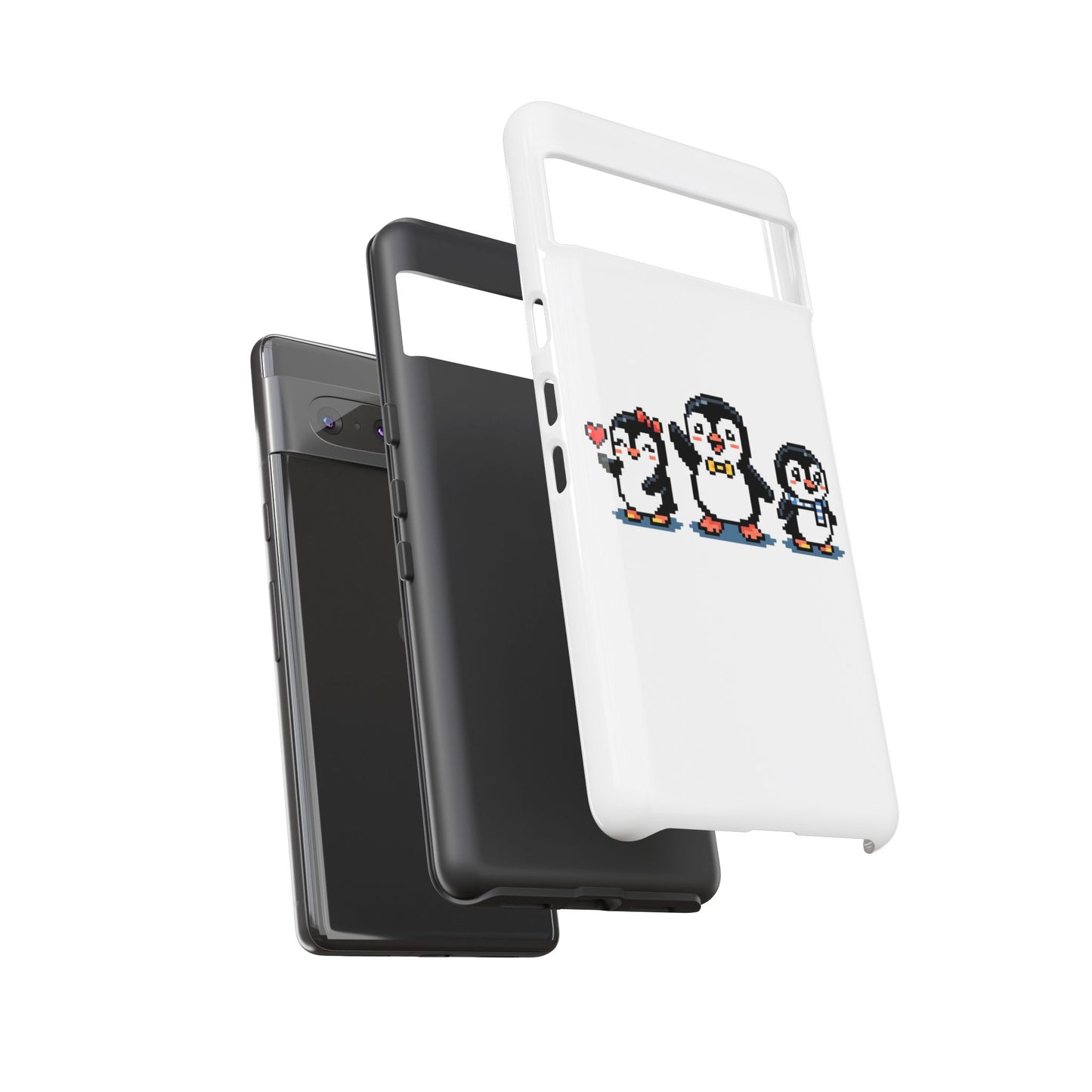 Penguin Pixel Trio Phone Case — Cute Retro 8‑Bit Penguin Family Protective Cover