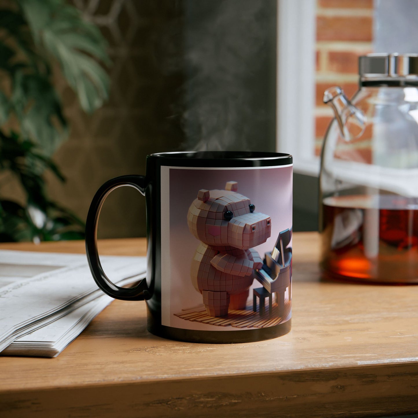 Cute Piano Bear Black Mug - 11oz & 15oz