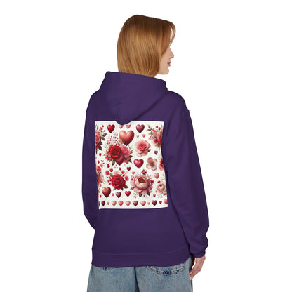Heart & Rose Pattern Hoodie — Romantic Floral Valentine Pullover