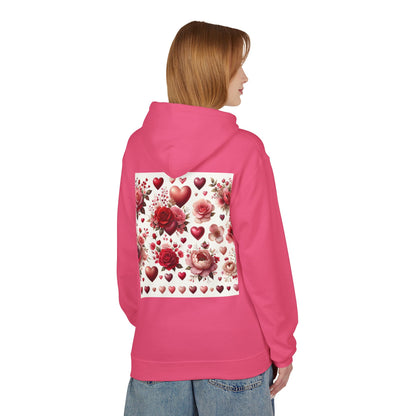 Heart & Rose Pattern Hoodie — Romantic Floral Valentine Pullover