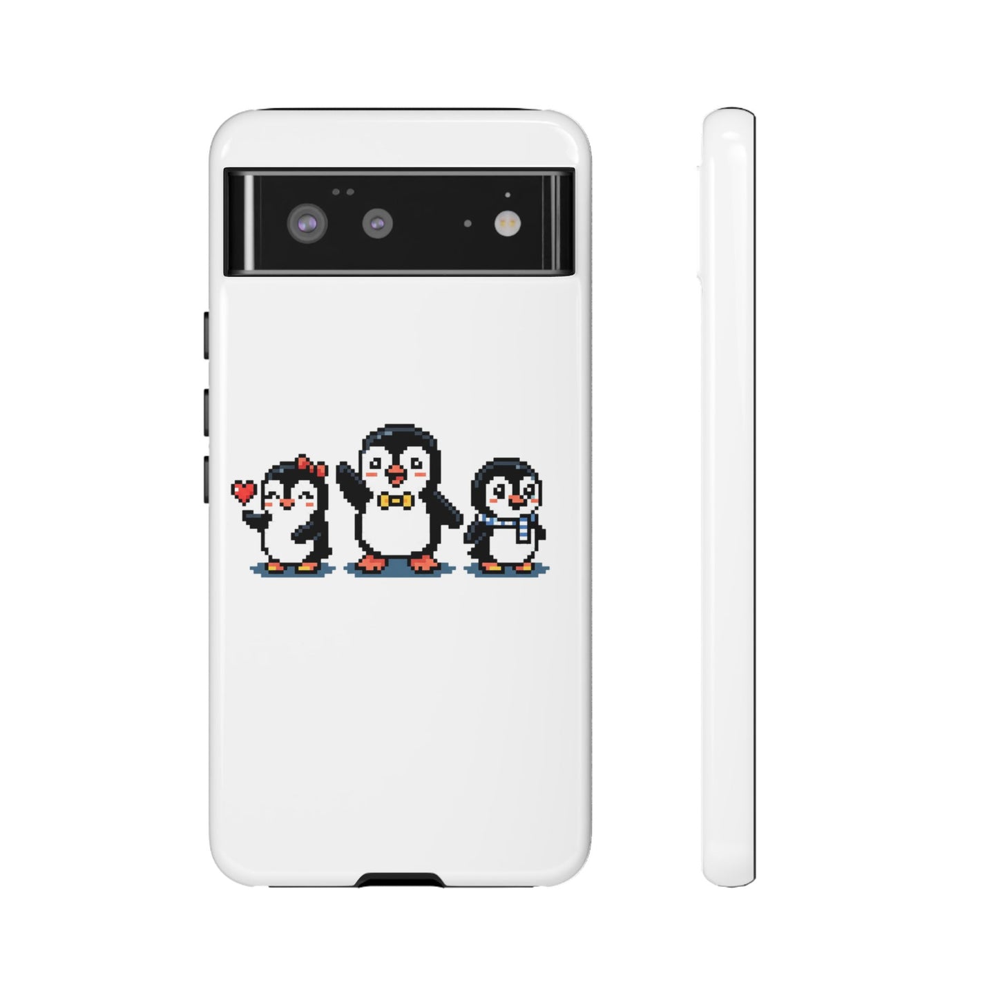 Penguin Pixel Trio Phone Case — Cute Retro 8‑Bit Penguin Family Protective Cover
