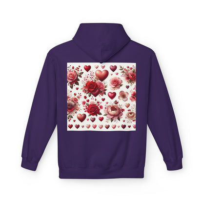 Heart & Rose Pattern Hoodie — Romantic Floral Valentine Pullover