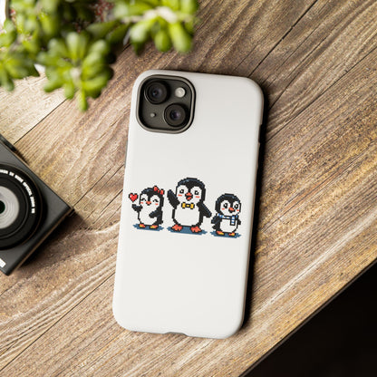 Penguin Pixel Trio Phone Case — Cute Retro 8‑Bit Penguin Family Protective Cover