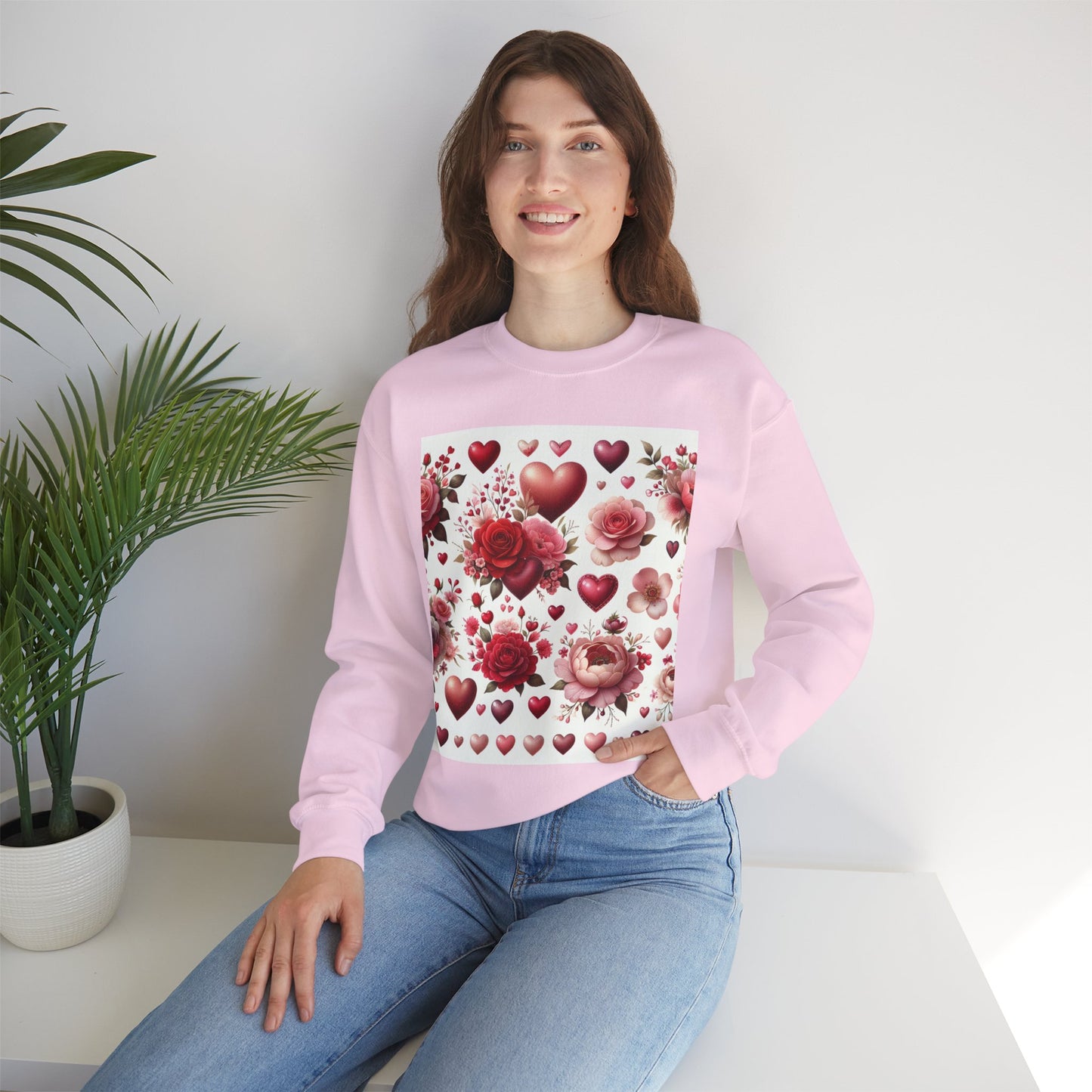 Romantic Floral Sweatshirt with Hearts