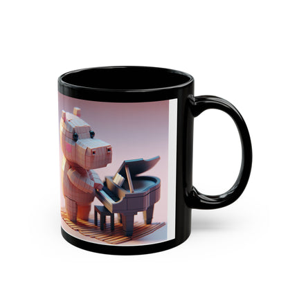 Cute Piano Bear Black Mug - 11oz & 15oz