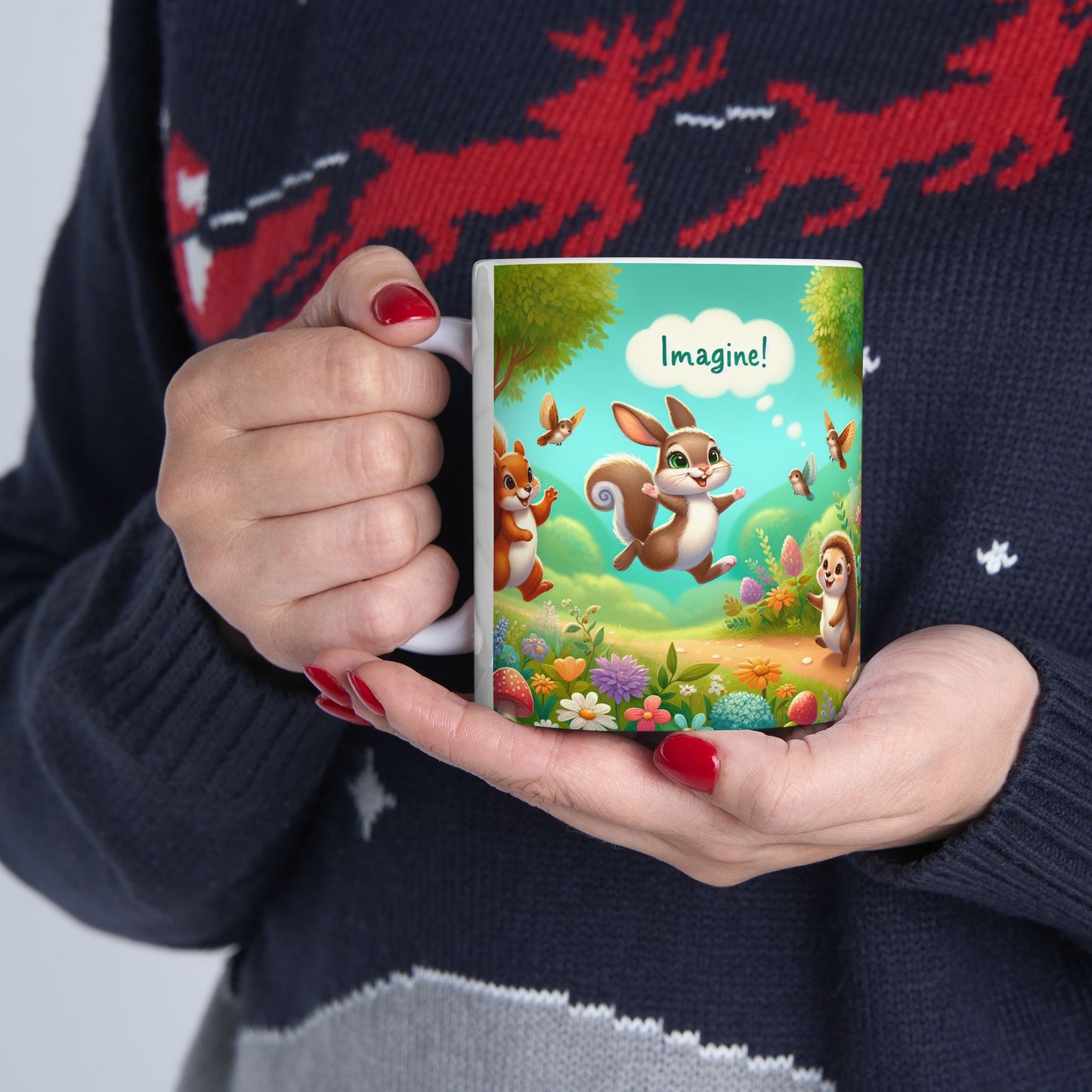 Whimsical Forest Friends Ceramic Mug - Cute Hedgehog & Squirrel Design (11oz, 15oz)