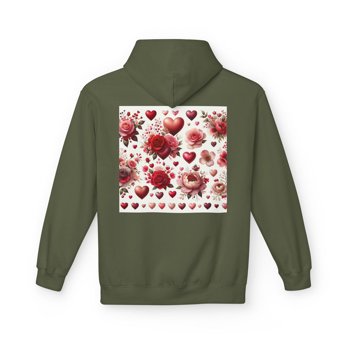 Heart & Rose Pattern Hoodie — Romantic Floral Valentine Pullover