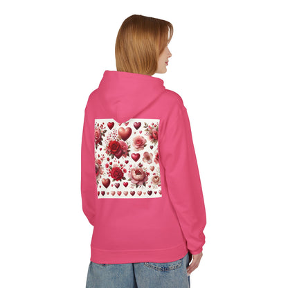 Heart & Rose Pattern Hoodie — Romantic Floral Valentine Pullover