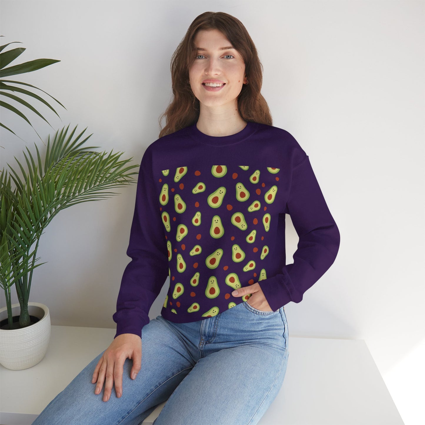 Cute Avocado Pattern Unisex Crewneck Sweatshirt - Perfect for Food Lovers