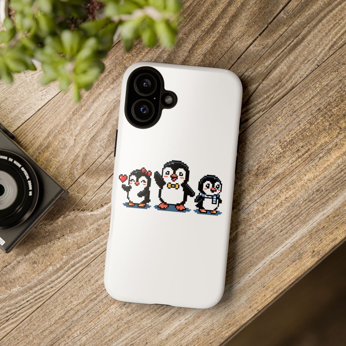 Penguin Pixel Trio Phone Case — Cute Retro 8‑Bit Penguin Family Protective Cover