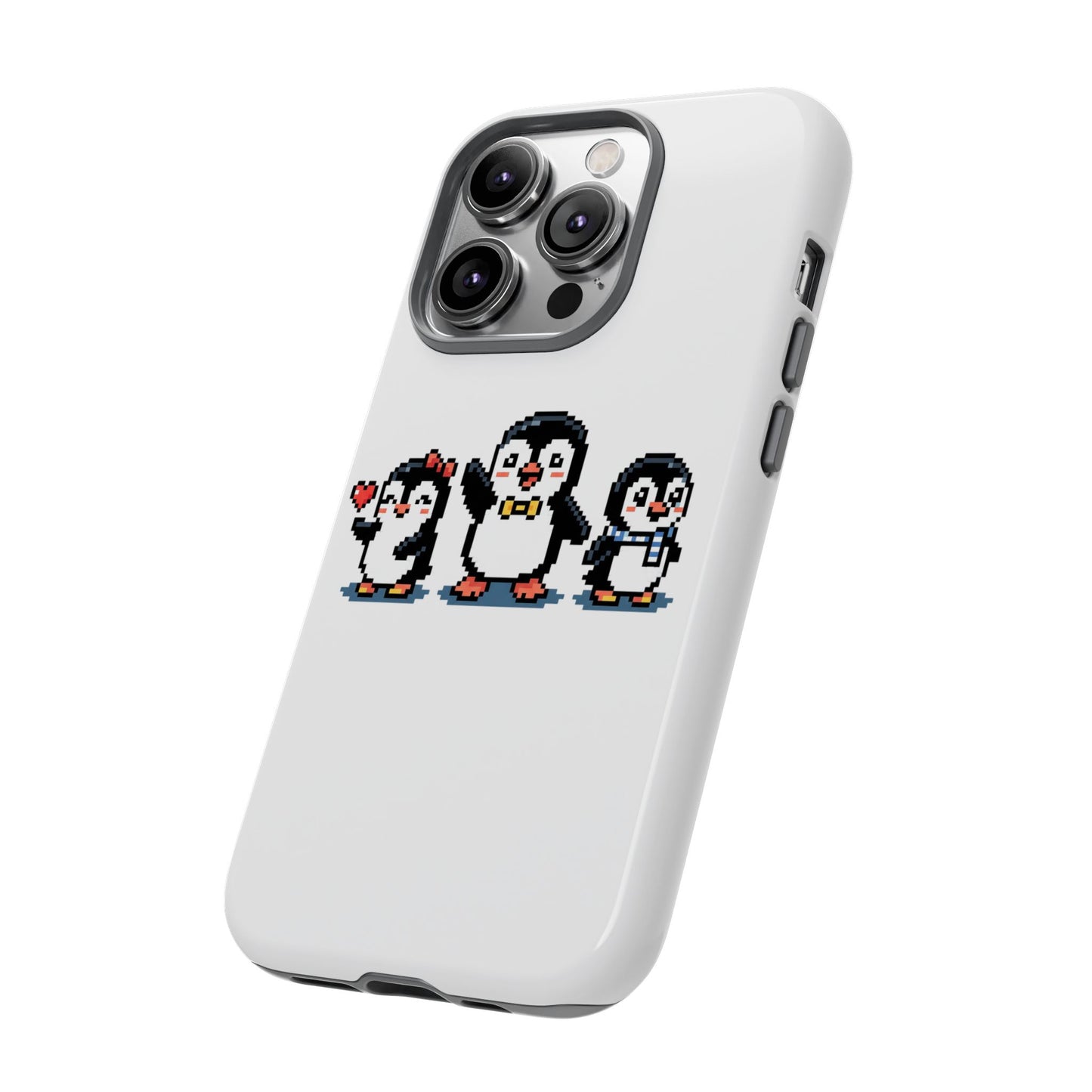 Penguin Pixel Trio Phone Case — Cute Retro 8‑Bit Penguin Family Protective Cover