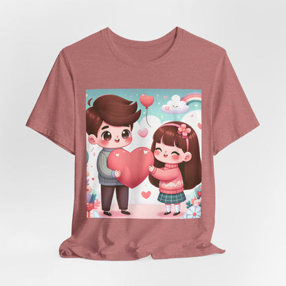 Cute Couple Heart Graphic Tee - Valentine Kawaii Love T-Shirt