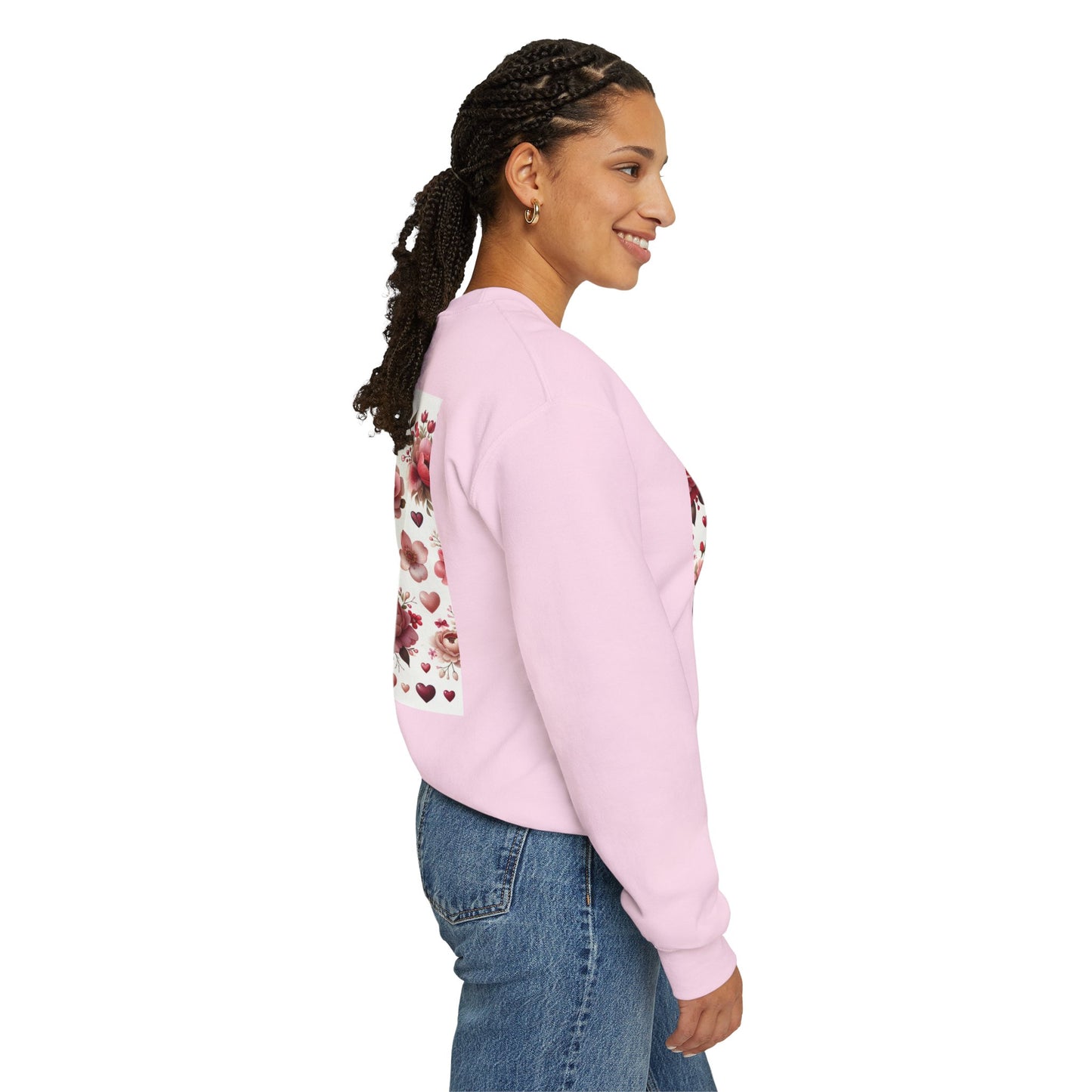 Romantic Floral Sweatshirt with Hearts