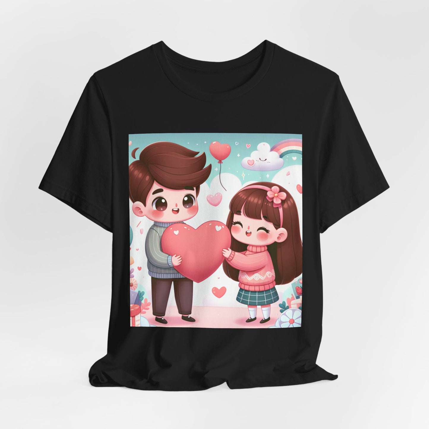 Cute Couple Heart Graphic Tee - Valentine Kawaii Love T-Shirt