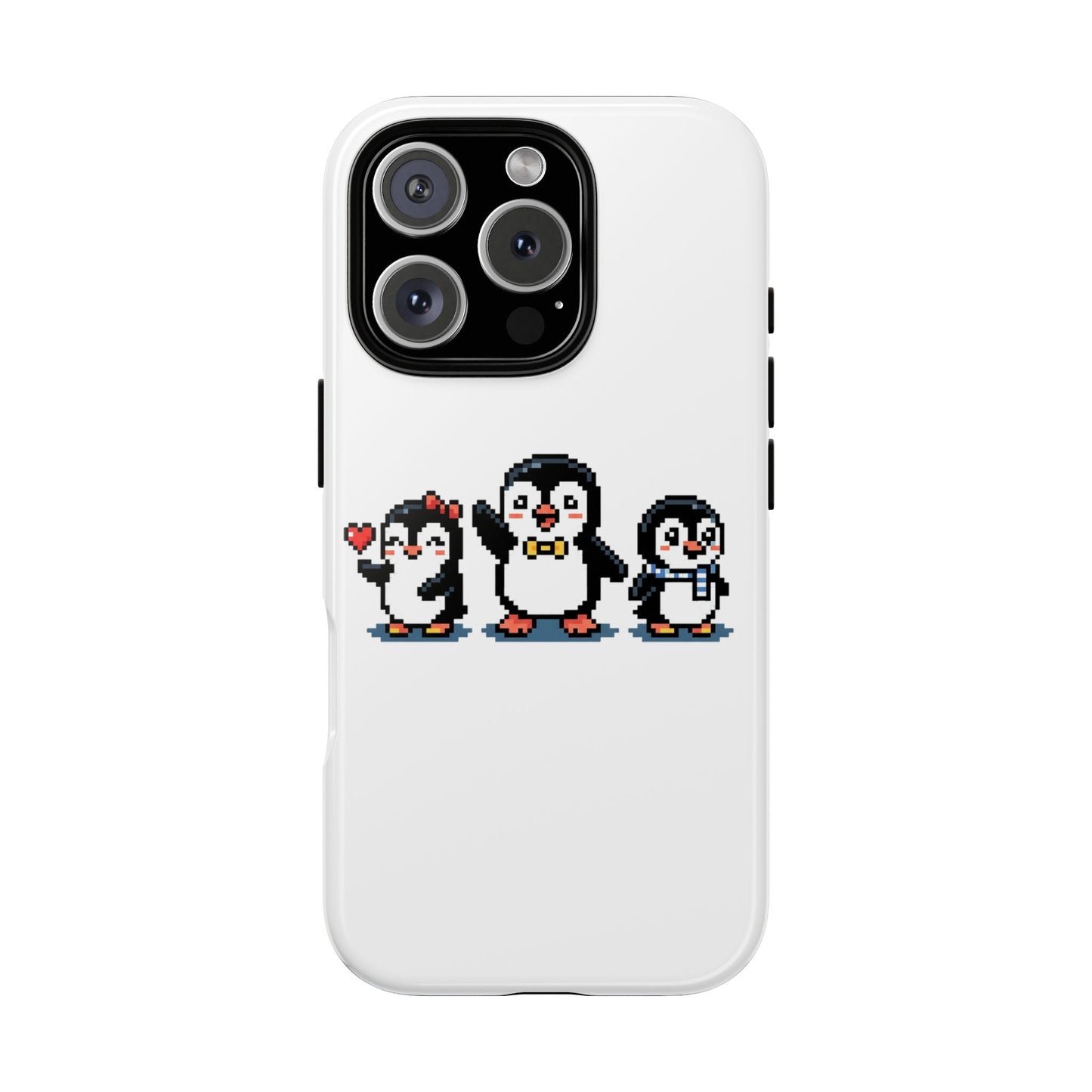 Penguin Pixel Trio Phone Case — Cute Retro 8‑Bit Penguin Family Protective Cover