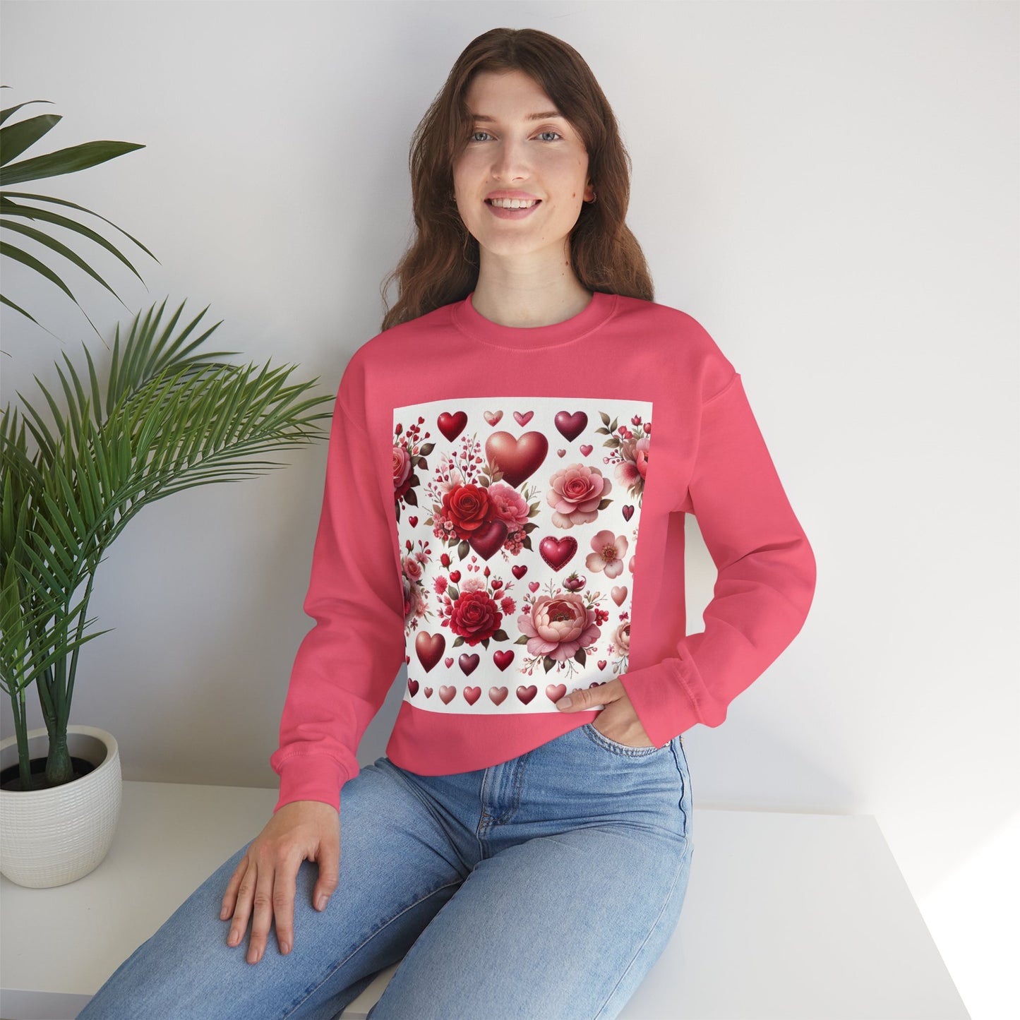 Romantic Floral Sweatshirt with Hearts