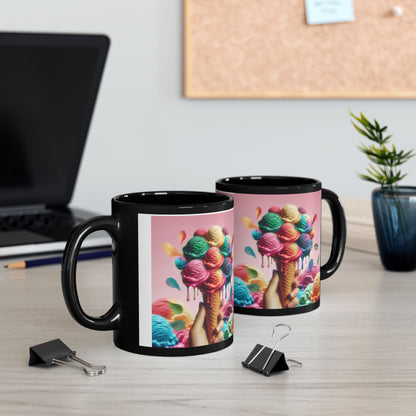 Colorful Ice Cream Black Mug - Perfect for Summer Treats