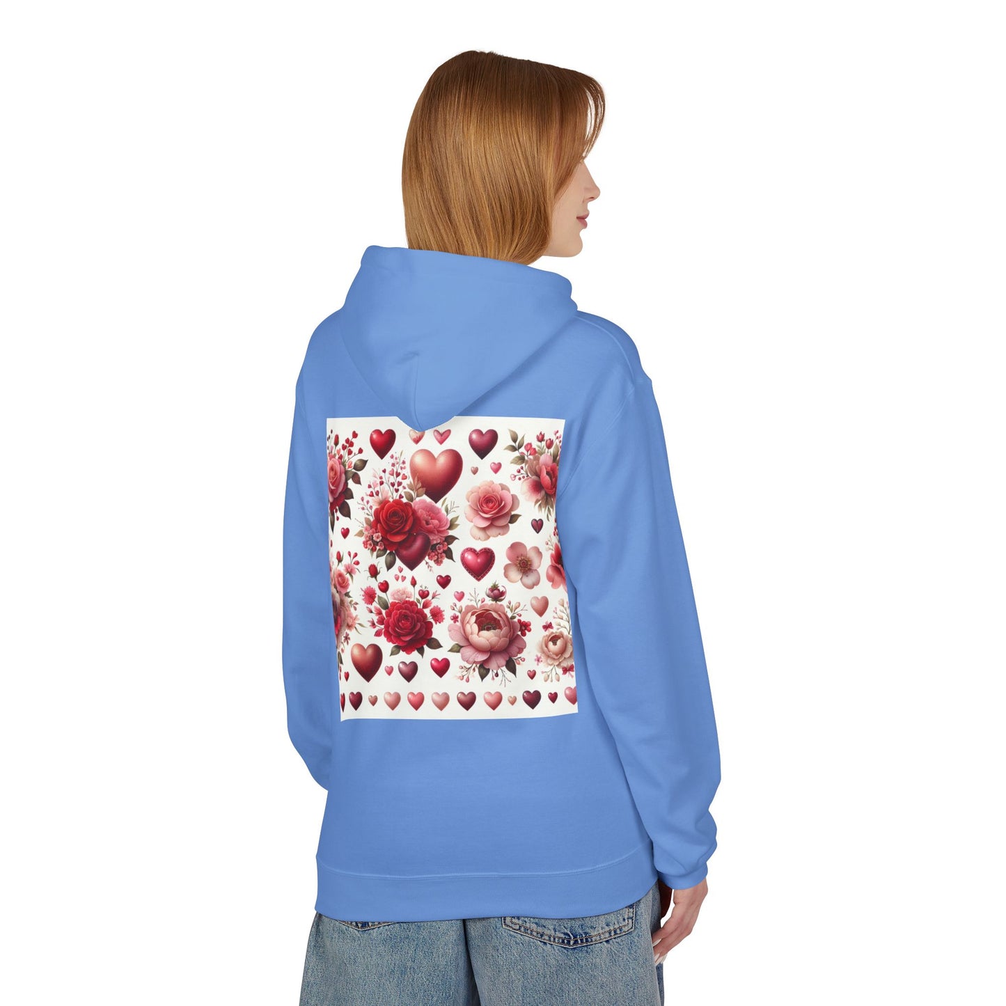 Heart & Rose Pattern Hoodie — Romantic Floral Valentine Pullover