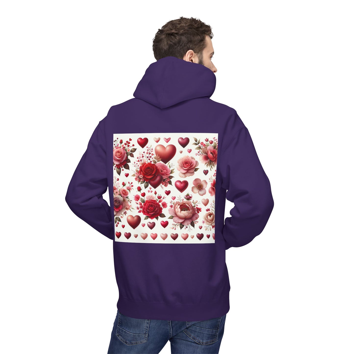 Heart & Rose Pattern Hoodie — Romantic Floral Valentine Pullover